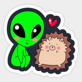 Alien Loves Hedgehog Sticker